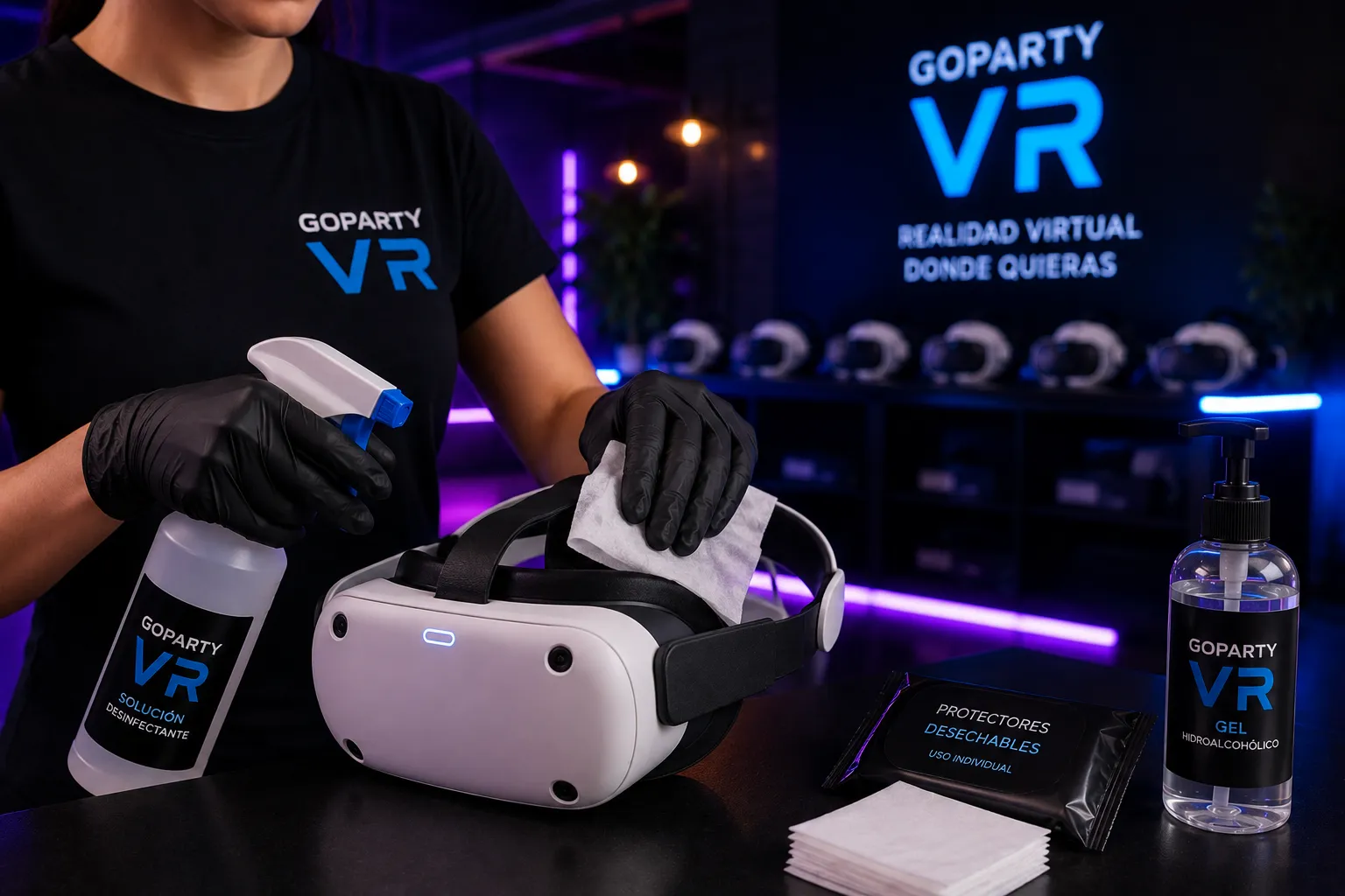 Protocolo de higiene y desinfección de visores de realidad virtual en GoParty VR